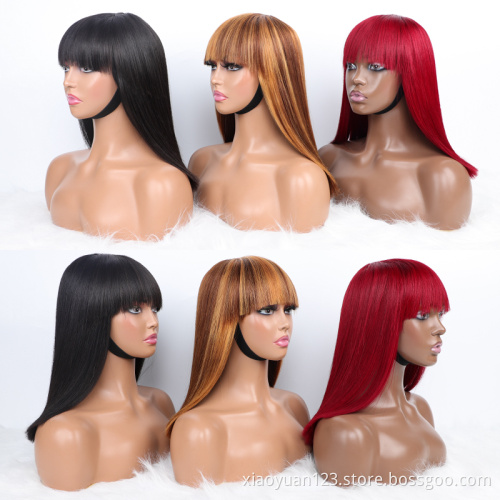 Mayqueen Factory Wholesale 12A Glueless Perruque Highlight Straight Bob Wig 100% Virgin Human Hair no Lace Wigs For Black Women